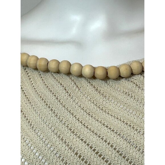 Zara Beaded Necklace Knit Top M Beige Cap Sleeve Boat Neck Stretchy Dressy Party - Picture 9 of 16